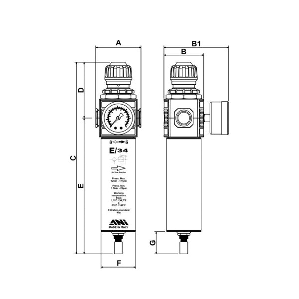 E/34 - Filtro regolatore per cabine-forno di verniciatura della serie E-TECH - Ani - AH117702 E/34 - Filtro regolatore per cabine-forno di verniciatura della serie E-TECH - Ani - AH117702